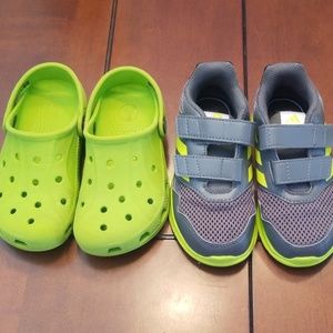 Toddler boys shoes size 10-11 crocs and 10 Adidas